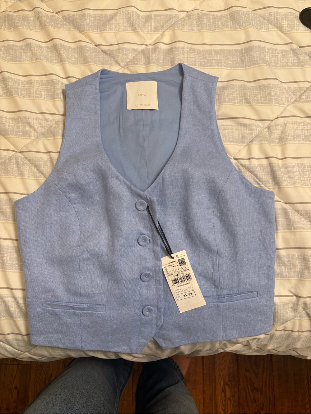 Mango Light Blue Button-Front Vest